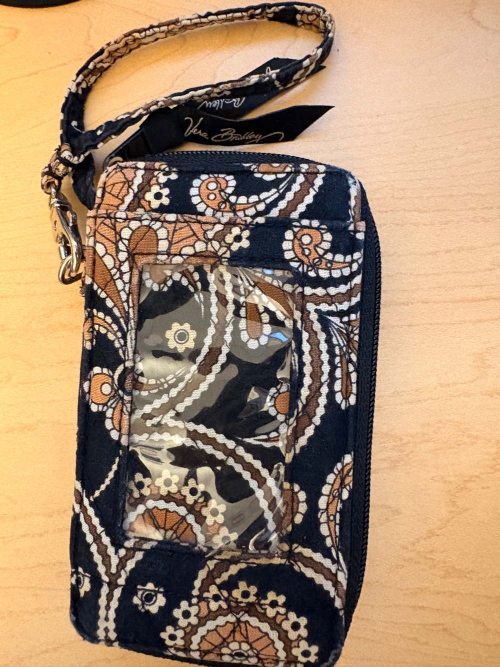 Vera Bradley Quilted Wristlet Wallet in Black, Brown and Cream Paisley